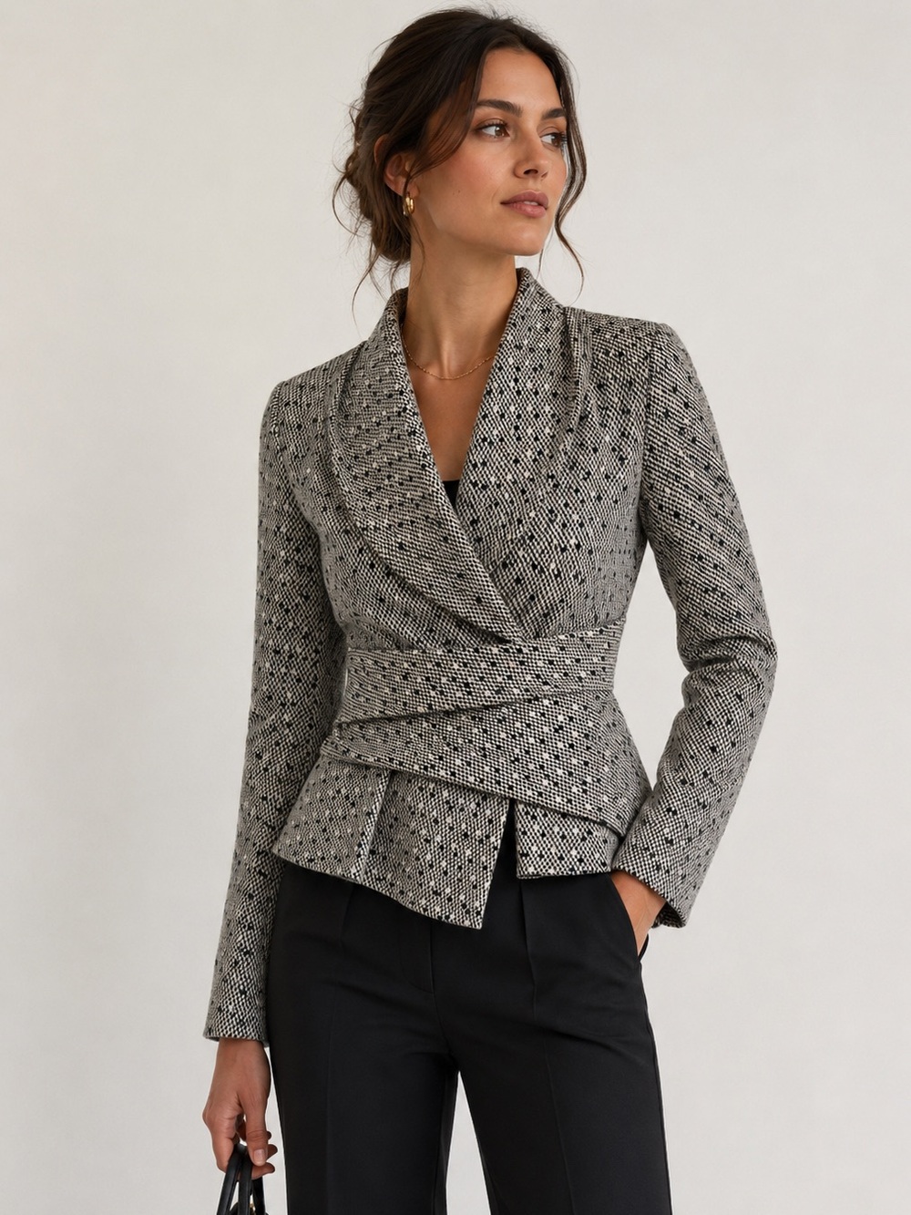The Fold London Houndstooth Peplum Wrap Blazer Jacket size 2
